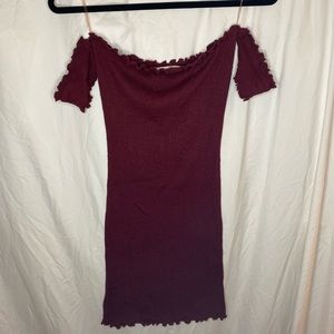 Wine off shoulder mini dress